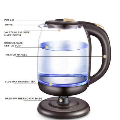 China Wholesale High Quality Cordless Borosilicate Glass Electric Kettle with Blue LED Light for sale