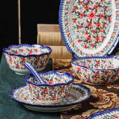 China Viable European-style Polish hand-painted flower-style bowl ceramic salad bowl underglaze small toast/soup bowl for sale