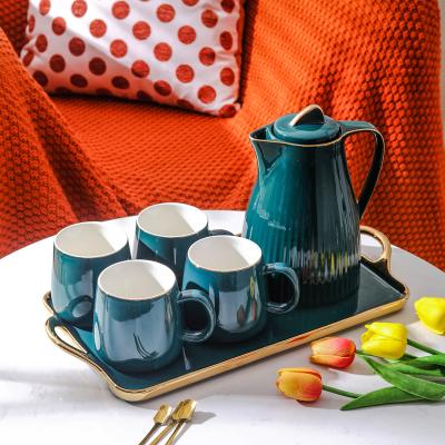 China High Capacity Viable Wholesale Luxury Ceramic Tea Set Teapot/Kettle And Cups/Mugs With Gift Wrap for sale