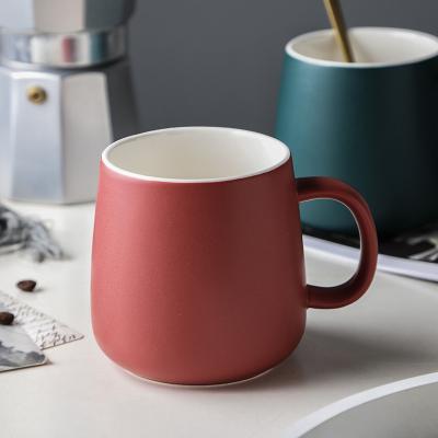 China Nordic Wholesale Viable Matte Solid Color Ceramic Porcelain Mug With Spoon Coffee Cup Tea Mug Customize for sale