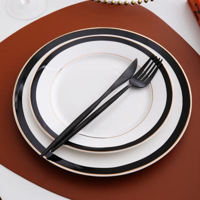 China Viable Wholesale Simple Classic Black And Gold Rim Ceramic Dinner Plates Porcelain Soup Dish for sale