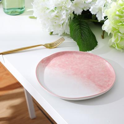 China Sustainable Wholesale Rose Under Glaze Hand Painted Ceramic Porcelain Gradient Dishes And Dishes for sale