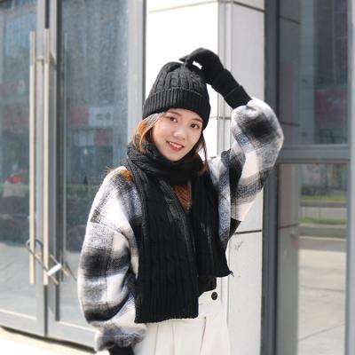 China Warn And Comfortable Women 3PCS Winter Hat Scarf Set Hat Knitting Scarf Set Scarves Set for sale