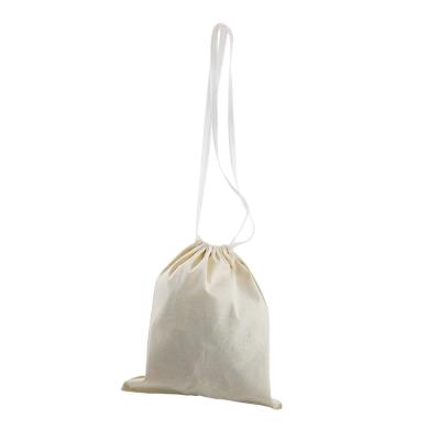 China Reusable Cotton Drawstring Bag Handled Canvas Storage Rope Bag With Custom Design for sale