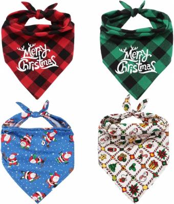 China Breathable Heavy Duty Dog Bandana Christmas Wind Classic Plaid Pampers Scarf Triangle Merry Christmas Pet Reversible Bandana for sale