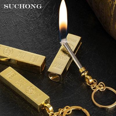 China Creative New Arrival Gold Bar Shaped Lighter Match Vintage Portable Head Chain Kerosene Lighter for sale