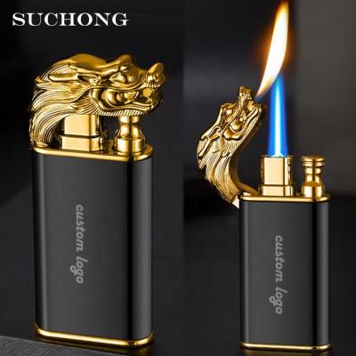 China Gas Lighter Refill C15639 Cool Windproof Lighters Hot Selling Luminous Jet Flame Fire Cigarette Cigar Creative Dragon Shape Single Part Doubles for sale