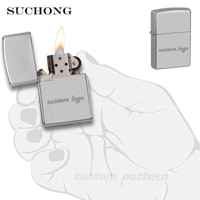 China 2022 CLASSIC Factory Silking Smoking Cheap Wholesale Hot Sale Metal Flint Match Petrol Oil Windproof Black Lighter Refillable for sale