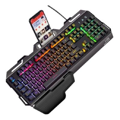 China Rainbow Mechanical Waterproof Backlight Keyboard Gaming Panel V2 Portable Metal Keyboard With Exclusive Mobile Phone Holder for sale