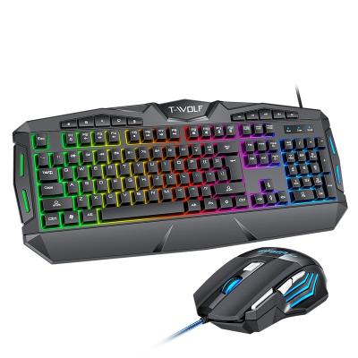 China Colorful Comb TF390 Backlight Gaming Keyboard Mouse Combos Durable Gamer Keyboard Mouse Cable Set for sale