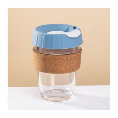 China WITH LID Reusable Keep Coffee Hot Glass Mugs Portable Eco-Friendly Mug With Cork Sleeve Filter And Silicone Lid for sale