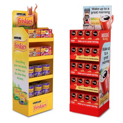 China Custom Retail Stores Candy Printing Corrugated Cardboard Displays Stand Retail Free Product POP Up Counter Floor Snack Cardboard Display Stand for sale