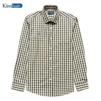 China New Arrival Breathable Plaid Shirt Men Long Sleeve Casual Straight 100% Cotton Yellow Check Mens Shirt Quick Order for sale