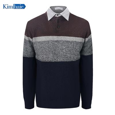 China Anti-wrinkle striped pattern pullover men's sweater and standard navy long sleeve wool flat knit wine 2021 hot sale men's fake both pieces for sale