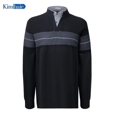 China Anti-wrinkle Sweater Soft Pattern Pull Homme V-Neck Pullover With Sleeve Collar Mens Polo Shirt Cotton Plain Sweater Long And Striped Men for sale