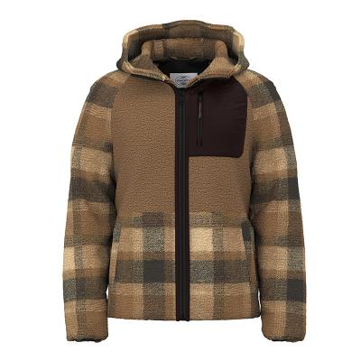 China Men's Breathable Jacket Brown Check Warm Zipper Patch Hooded Soft Men's Teddy Jacket Color Contrast Stitching Jacket And Coat for sale