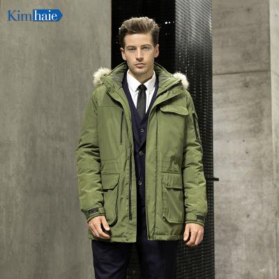 China Best Plus Size Selling Men's Stripper Jacket Fashion Green Causal Hooded Male Jacket Plus Size Men's Winter Warm Cotton Padded Coat Long for sale