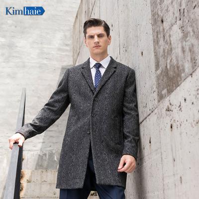 China Gray Melange Single Breasted Notch Lapel Center Sales Duct Viable Best Men's Long Coat Jacket Recycled Long Woolen Overcoat Men for sale