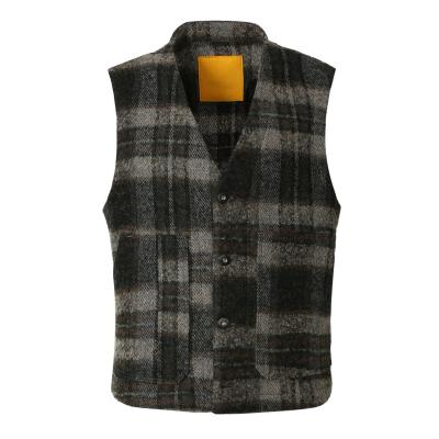 China Men's Slim Fit Plaid Vest Cotton Autumn Winter Beated Vest Waistcoat V-Neck Pocket Vest Cotton Breathable Sleeveless Vest Men for sale