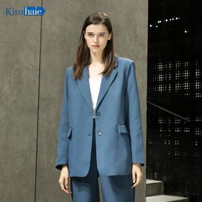 China Plus Size 2021 New Fashion Women's Formal Suits Ladies Single Breasted Light Blue Simple Daily Wear Suit Plus Size Regular V-Neckline for sale