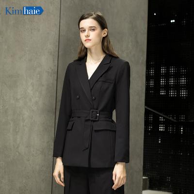 China Plus Size 2021 New Design Ladies Business Black Double Breasted Stretch Suit Daily Wear Light Suit for sale