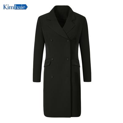 China Lapel Notch Ladies Last Design Waist Fashion Long Stretch Overcoat Black Lead Over Center for sale