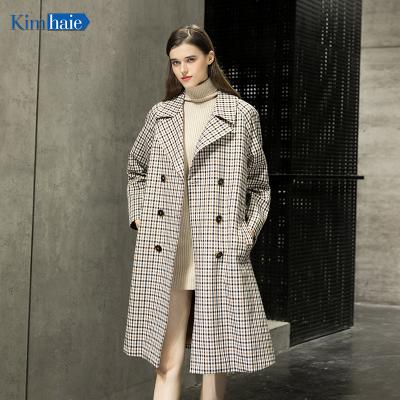 China Best Plus Size Selling Ladies Brown Check Yoke Belt Jacket Back Ditch Coat for sale