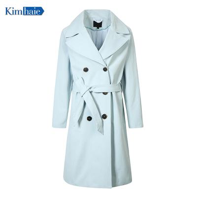 China Plus Size 2021 High Quality Ladies Yoke Belt Jacket Blue Ditch Coat Back for sale