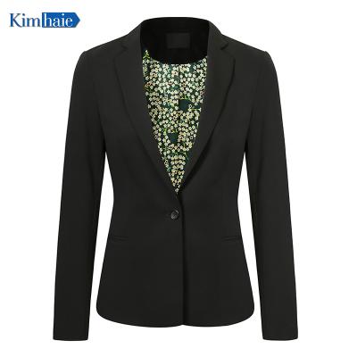 China Plus Size 2021 New Design Women Formal Suits Ladies 1 Breasted Notch Button Lapel Stretch Blazer Black Plain Slim Suit Jacket for sale