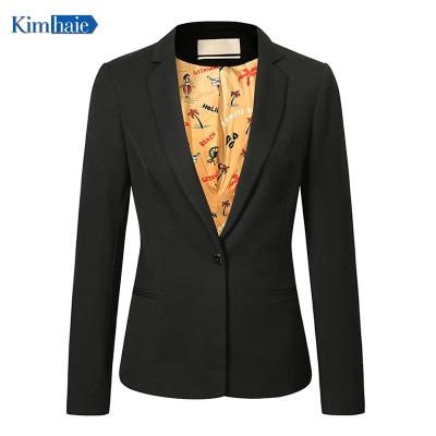 China Stretch Notch Button Black 1 Button Blazer Ladies Slim Fit Suit Jacket Plus Size Regular Woven Flames Women's Lapel Slim Suit Jacket for sale