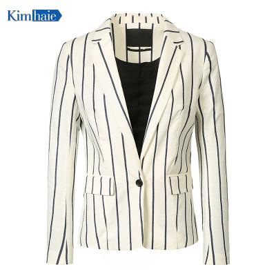 China White Single Stretch Stripe Blazer Ladies Slim Waist Suit Jacket Plus Breasted Plus Size Regular Cotton Women's Blaz for sale