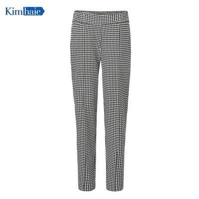 China Best Quality Check Ladies Stretch Black And White Houndstooth Elastic Waist Pants for sale