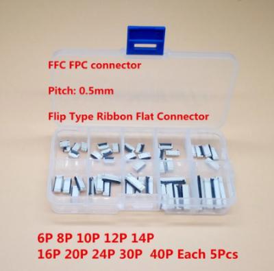 China 50pcs Plastic Clamshell 0.5mm Filp Bottom Contact Type Down FFC FPC Connector 6/8/10/12/14/16/20/24/30/40 Pin for sale