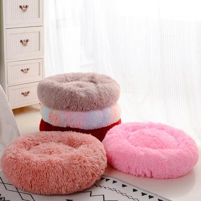 China Viable Hot Selling General Pet Accesori Plush Pet Beds Soft Round Plush Sofa Sleeping Fluffy Dog Bed Viable General Cat Boarding for sale