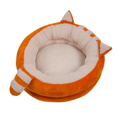 China Viable Wholesale Soft Luxury Plush Pink Soft Manufacturer Pet Cushion Cat Dog Round Gray White Round Bed for sale