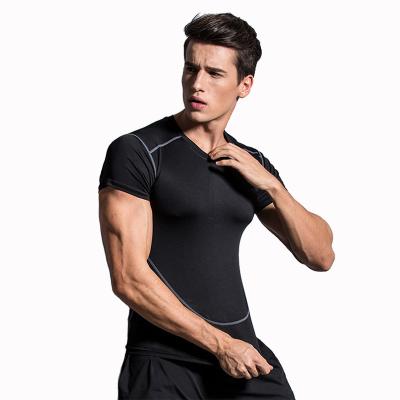 China Custom Logo Bodybuilding Men T-shirt Quick Dry Tight Fitness Gym Shirt Men Summer Breathable Workout Shirts for sale