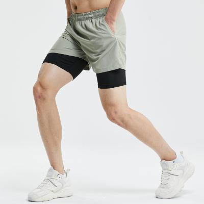 China Breathable Double Layer 2 In 1 Running Shorts Men Workout Football Training Active Pants for sale