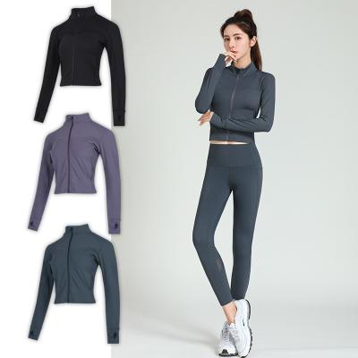 China Breathable Long Sleeve Women Jacket With Finger Hole Elasticity Slim Tight Jacket For Women Sport Fitness for sale