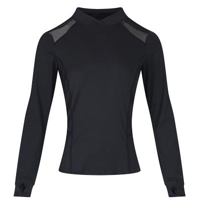 China Women Jacket V Neck Elasticity Long Sleeve Breathable Slim Cut Breathable Mesh Fitness Shirt for sale