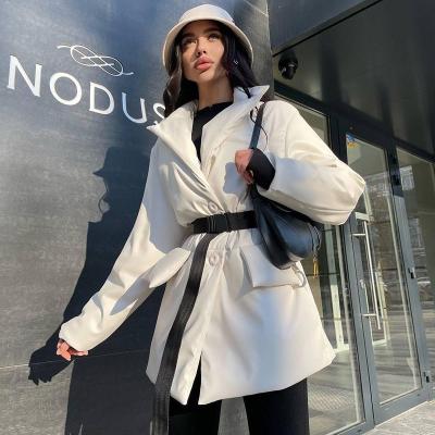 China Hot Sale Quilted Jacket Winter Long Sleeve Jacket Quilted Fashionable Warm Coat With Belt All Match New Fashion Women Long Down Coat for sale