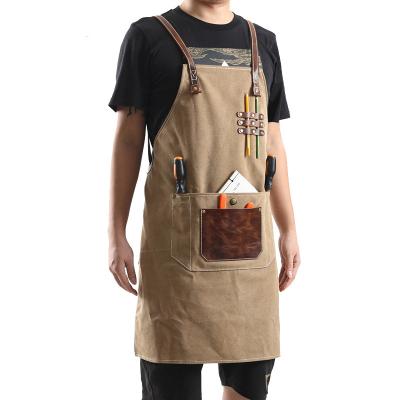 China FASHION Wholesale Cotton 16OZ High Quality Canvas Leather Tool Apron Men Chef Work Kitchen Apron for sale