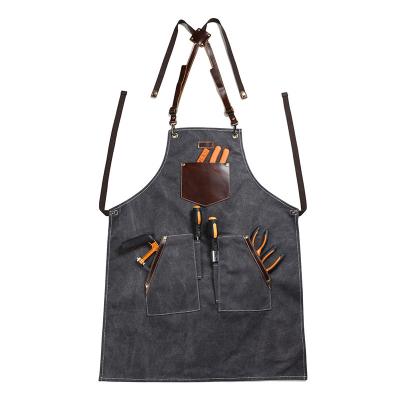 China Custom Fashion Cafe Maker Apron Leather Strap Apron Milk Tea Shop Flower Artwork Clothing Art Studio Apron for sale