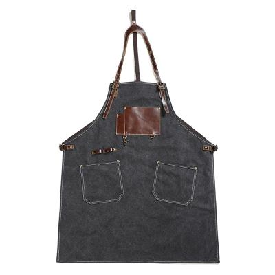 China FASHION Custom Heavy Duty Apron Baking Cooking Printed Canvas Black Apron With Pockets for sale