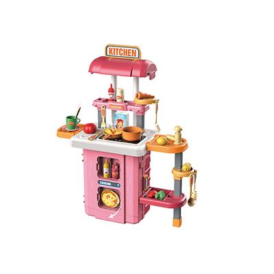 China Eco-Friendly Non-Toxic Easy Carry Simulation Pretend Play Cooking Sets Kids Kitchen Toy With Trolley Case Design for sale