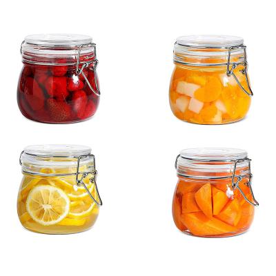 China Viable Airtight Canister Food Storage Glass Jar Around Storage Container With Seal Wire Clip Tie For Kitchen Cereal Canning Pasta for sale