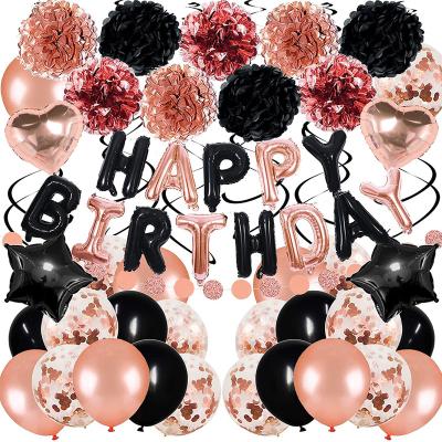 China Brithday /WeedingParty Decor / Gifts Rose Gold Black Birthday Decorations Set 44 Pieces Balloon Kit With Foil Balloons Costume Women Rose Gold And Black Birthday for sale