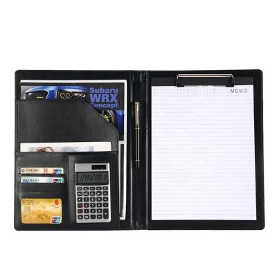 China Customized Executive Resume Leather Logo File Leather Folder Organizer Business Padfolio With 12 Digit Calculator for sale