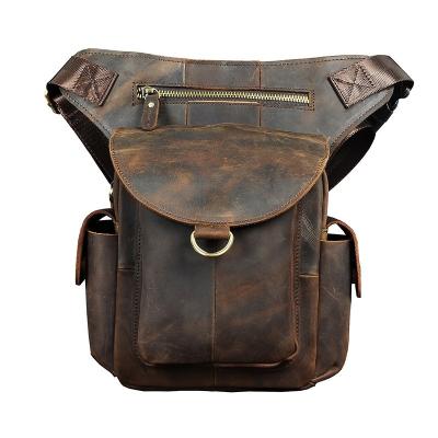 China Outer Water Proof Vintage Top Layer Waxed One-Shoulder Bag Fashion Leather Fanny Pack for sale