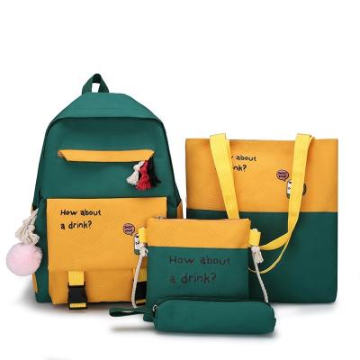 China 2020 anti-theft Korean travel bag leisure trend student school bag fashion four-piece canvas outdoor backpack for sale