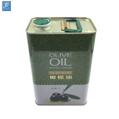 China Virgin Olive Oil Tin Can 2 Liter Rectangle Food Grade Oil Tin Can 2L/Liter Rectangular Extra Packaging Tin Can for sale